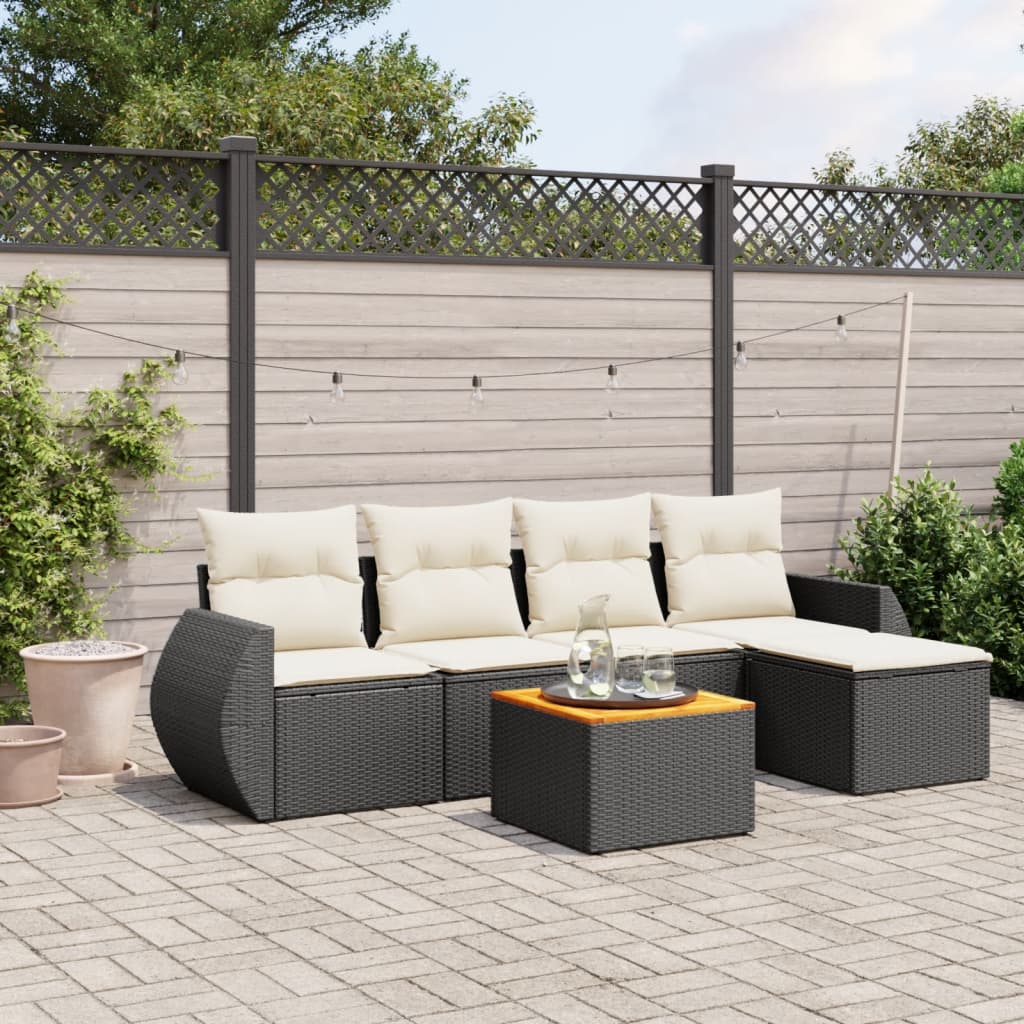 Loungegrupp med dynor 6 delar svart konstrotting
