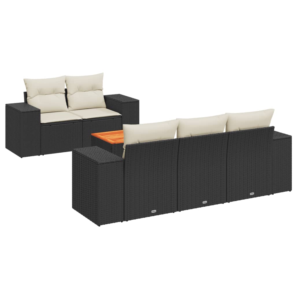 Loungegrupp med dynor 6 delar svart konstrotting