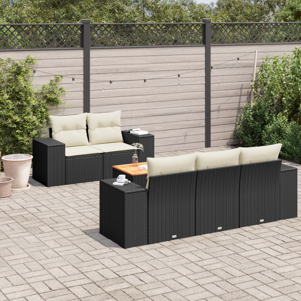 Loungegrupp med dynor 6 delar svart konstrotting