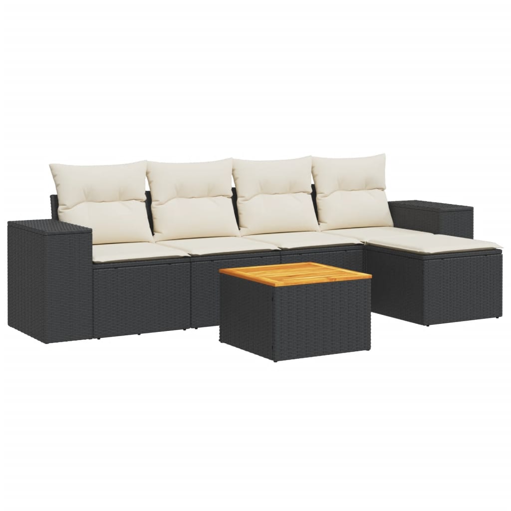 Loungegrupp med dynor 6 delar svart konstrotting