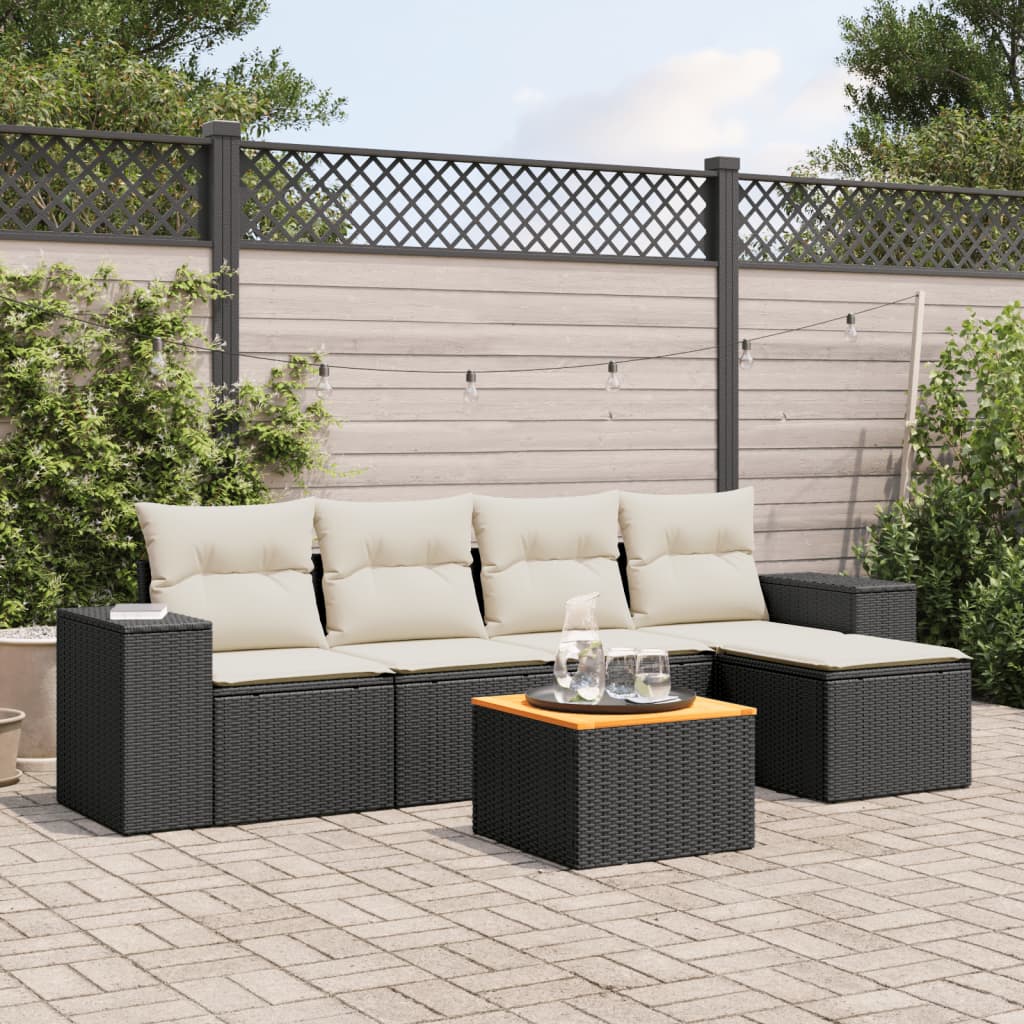 Loungegrupp med dynor 6 delar svart konstrotting