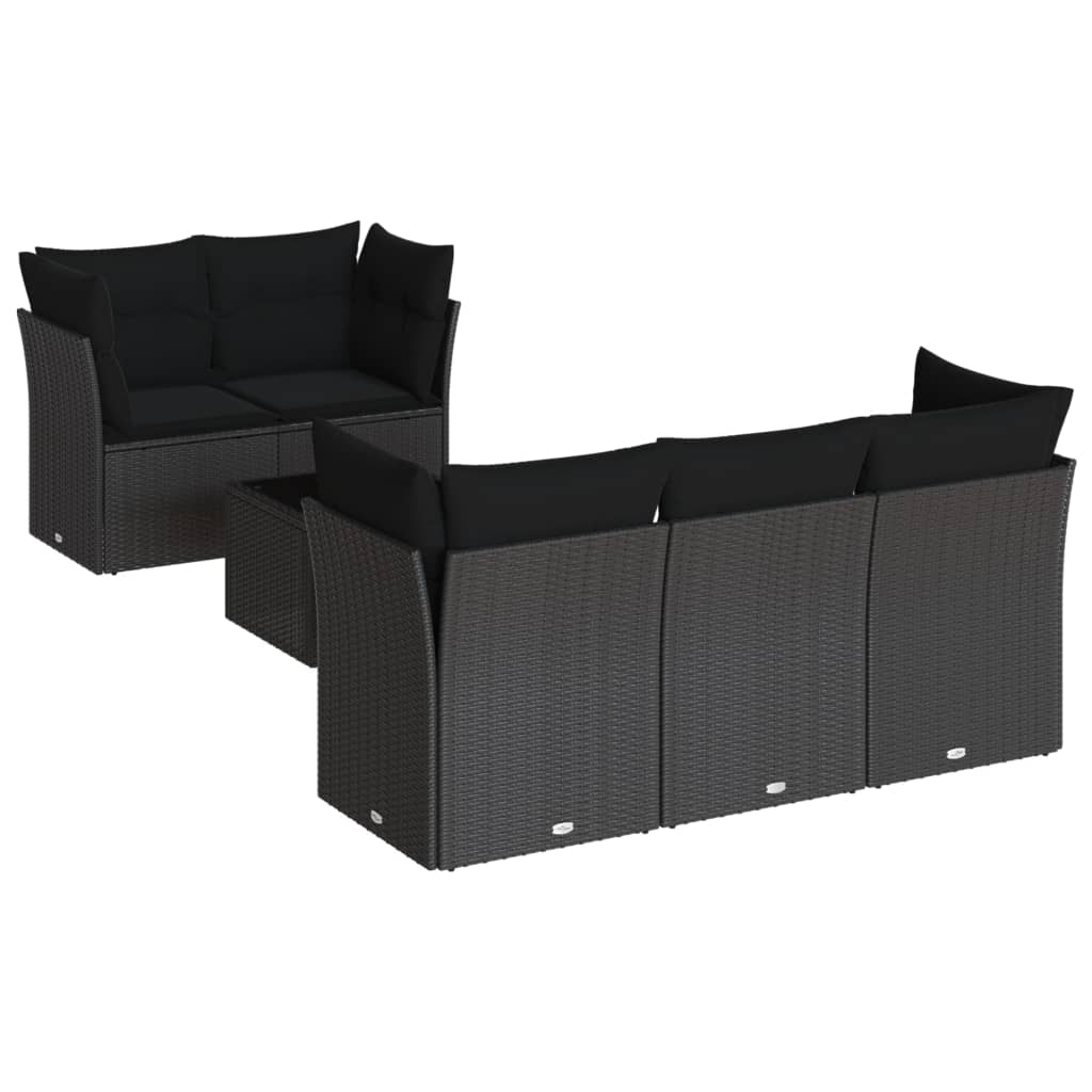 Loungegrupp med dynor 6 delar svart konstrotting