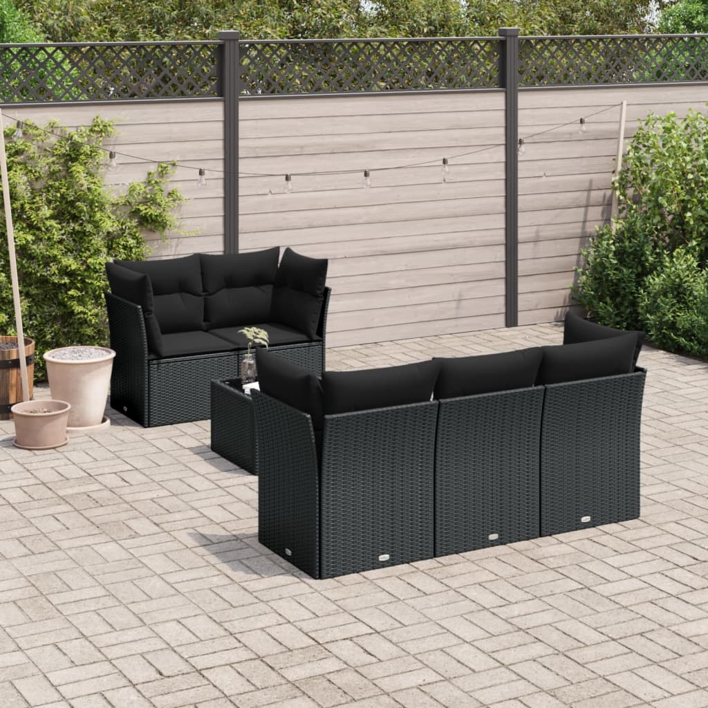 Loungegrupp med dynor 6 delar svart konstrotting