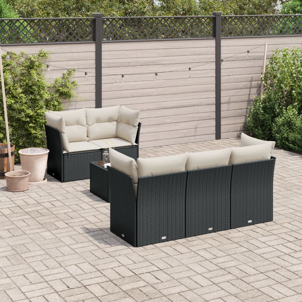Loungegrupp med dynor 6 delar svart konstrotting
