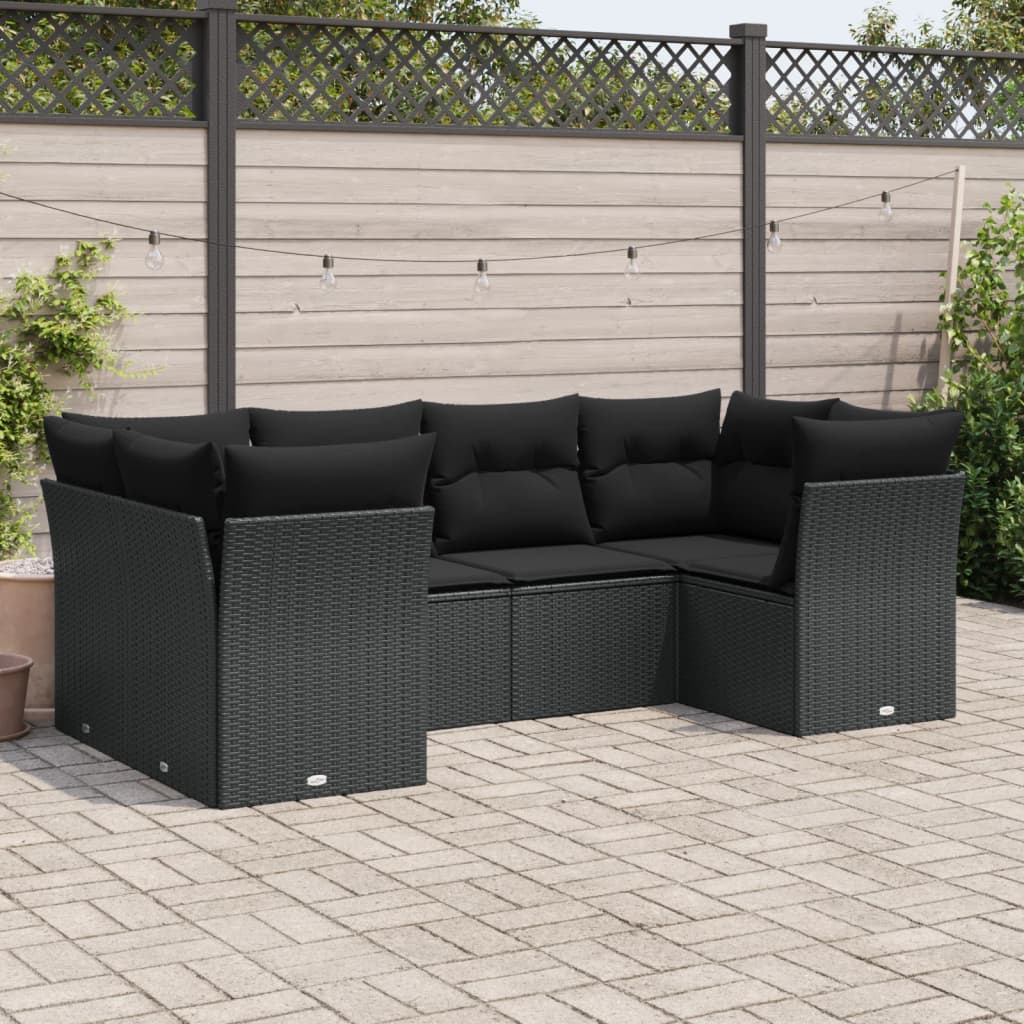 Loungegrupp med dynor 6 delar svart konstrotting