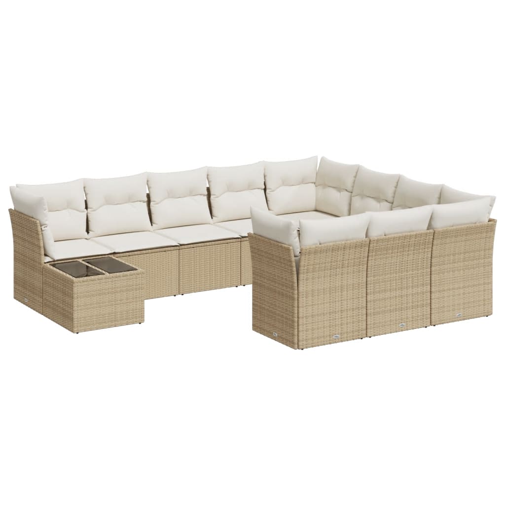 Loungegrupp för trädgården m. dynor 11 delar beige konstrotting
