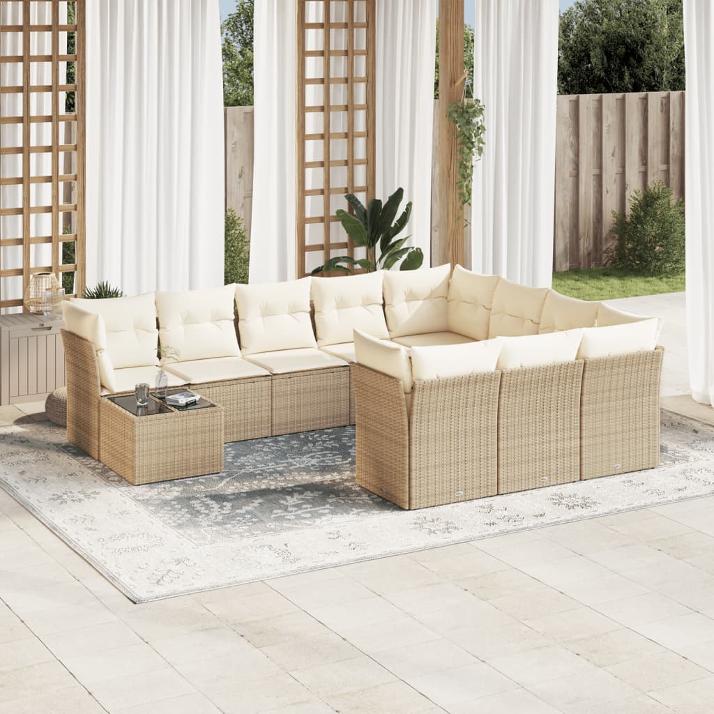 Loungegrupp för trädgården m. dynor 11 delar beige konstrotting