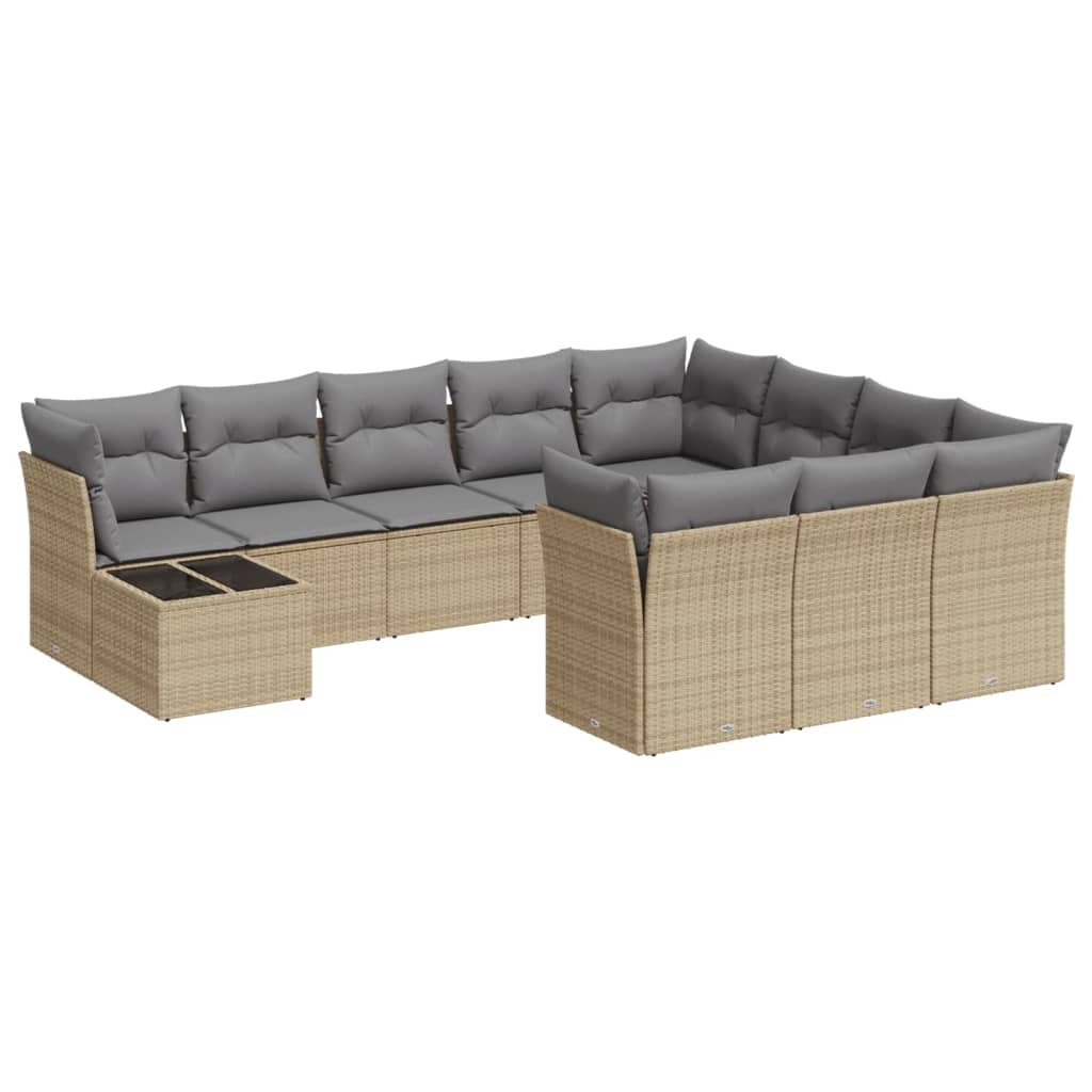 Loungegrupp för trädgården m. dynor 11 delar beige konstrotting