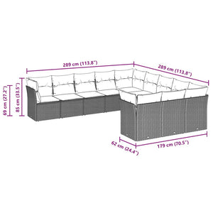 Loungegrupp för trädgården m dynor 11delar ljusgrå konstrotting