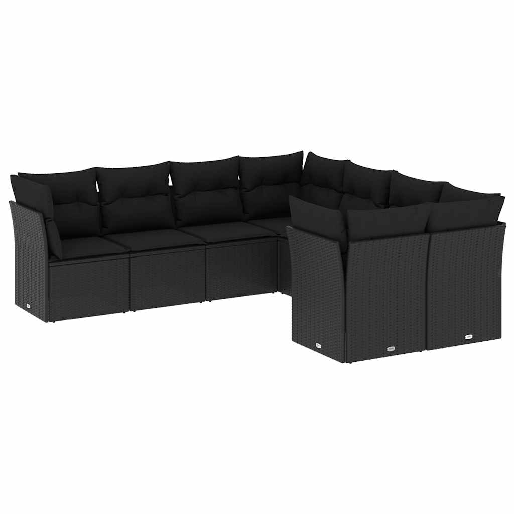 Loungegrupp för trädgården med dynor 8 delar svart konstrotting