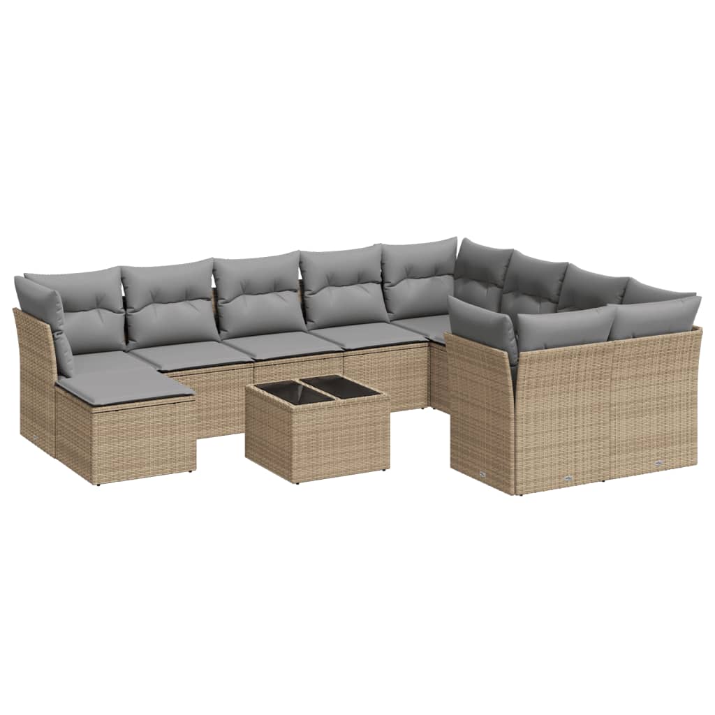 Loungegrupp för trädgården m. dynor 11 delar beige konstrotting