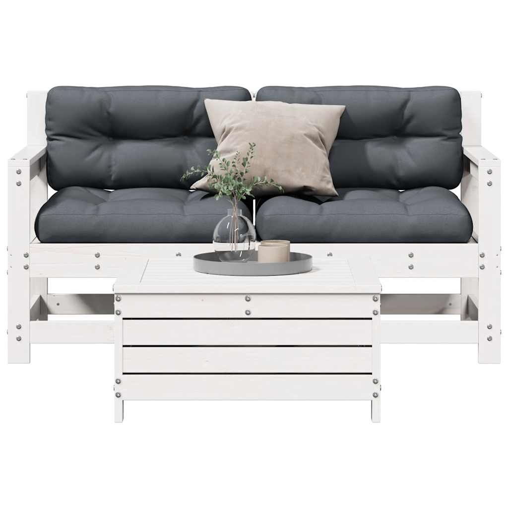 Loungegrupp med dynor 3 delar vit massiv furu