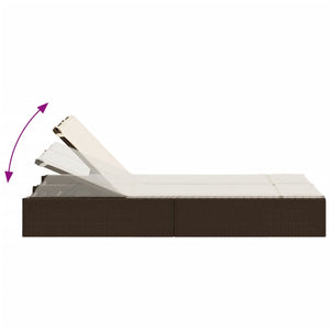 Dubbel solsäng med dynor brun konstrotting