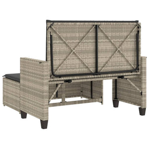 Trädgårdsbänk med dynor och fotpall ljusgrå konstrotting