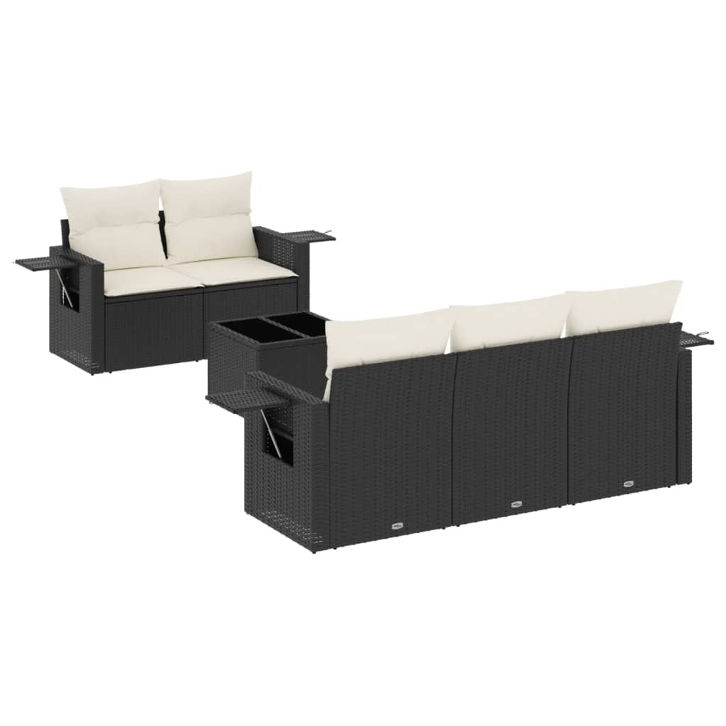Loungegrupp med dynor 6 delar svart konstrotting