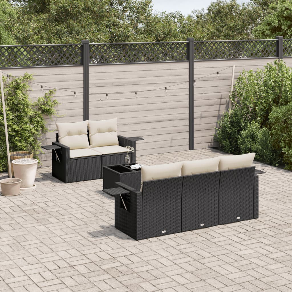 Loungegrupp med dynor 6 delar svart konstrotting