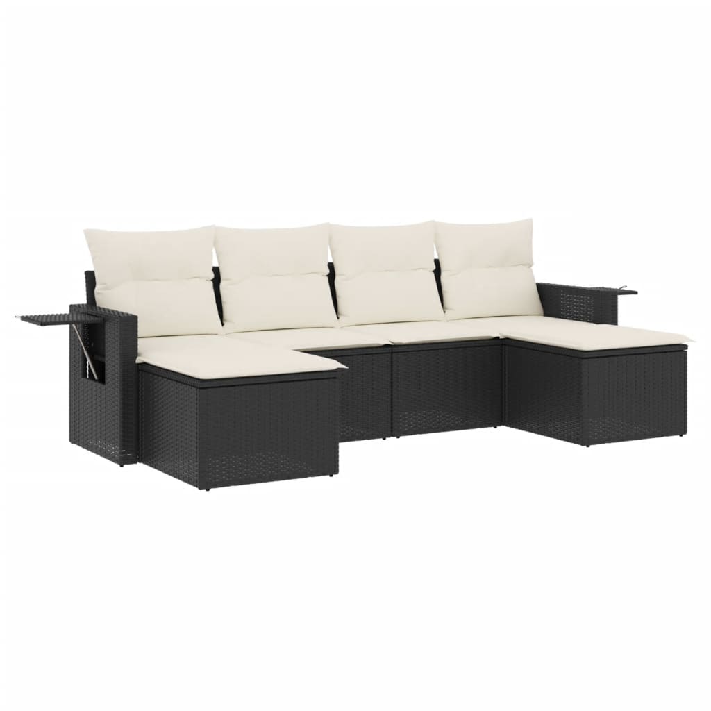 Loungegrupp med dynor 6 delar svart konstrotting