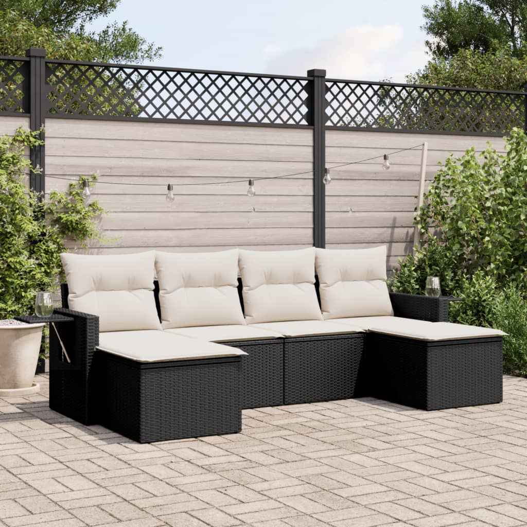 Loungegrupp med dynor 6 delar svart konstrotting