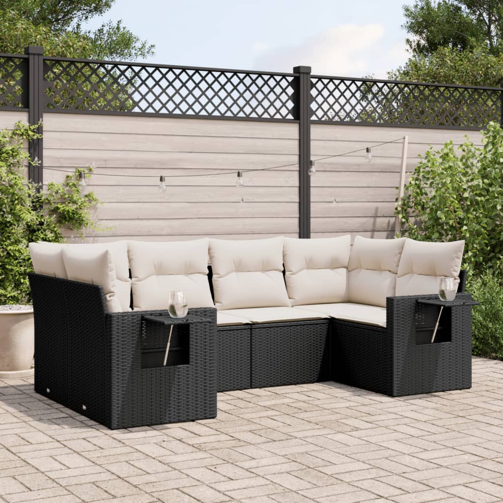 Loungegrupp med dynor 6 delar svart konstrotting