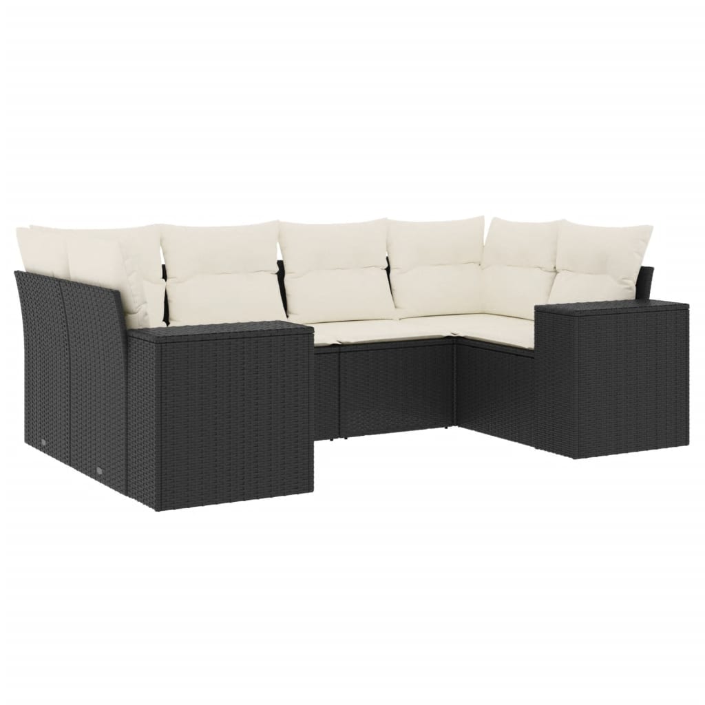 Loungegrupp med dynor 6 delar svart konstrotting