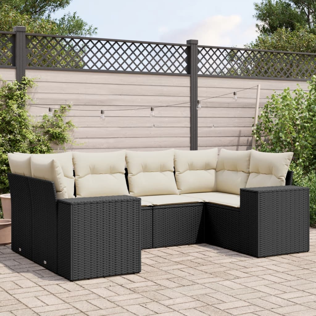 Loungegrupp med dynor 6 delar svart konstrotting