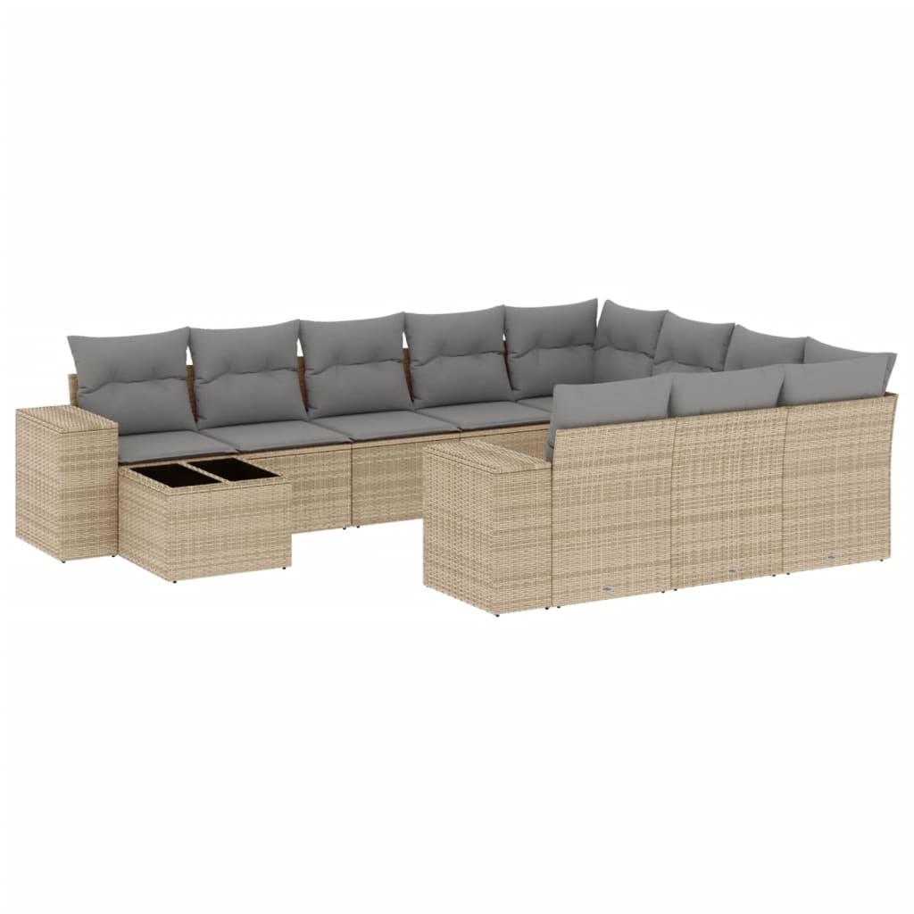 Loungegrupp för trädgården m. dynor 11 delar beige konstrotting