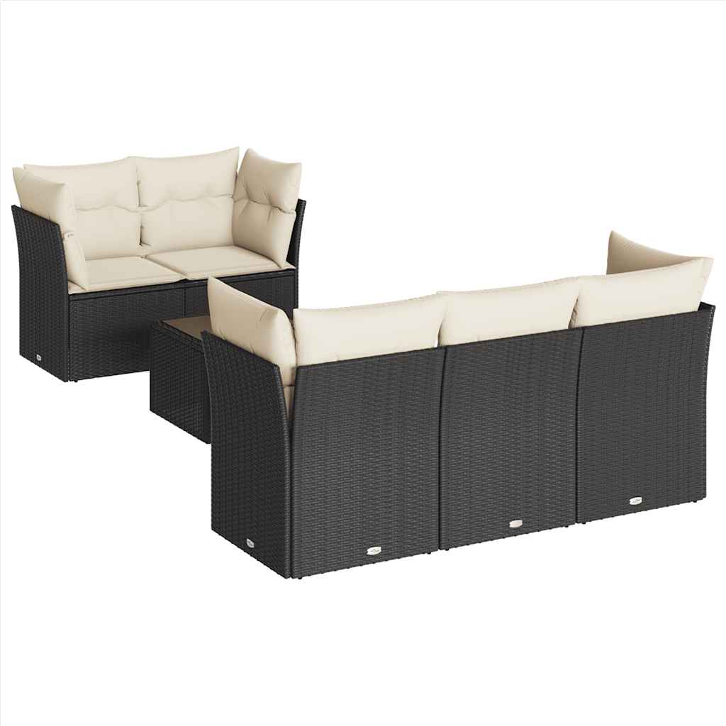 Loungegrupp med dynor 6 delar svart konstrotting