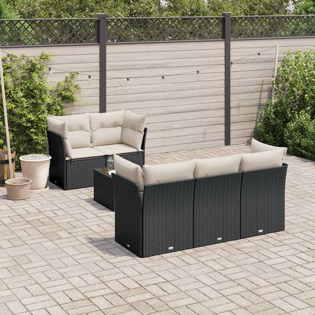 Loungegrupp med dynor 6 delar svart konstrotting