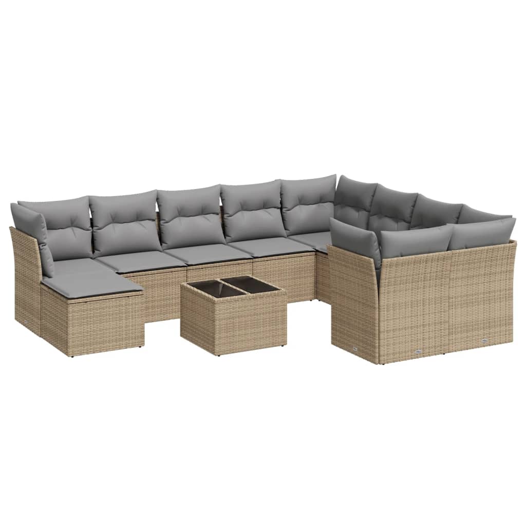 Loungegrupp för trädgården m. dynor 11 delar beige konstrotting