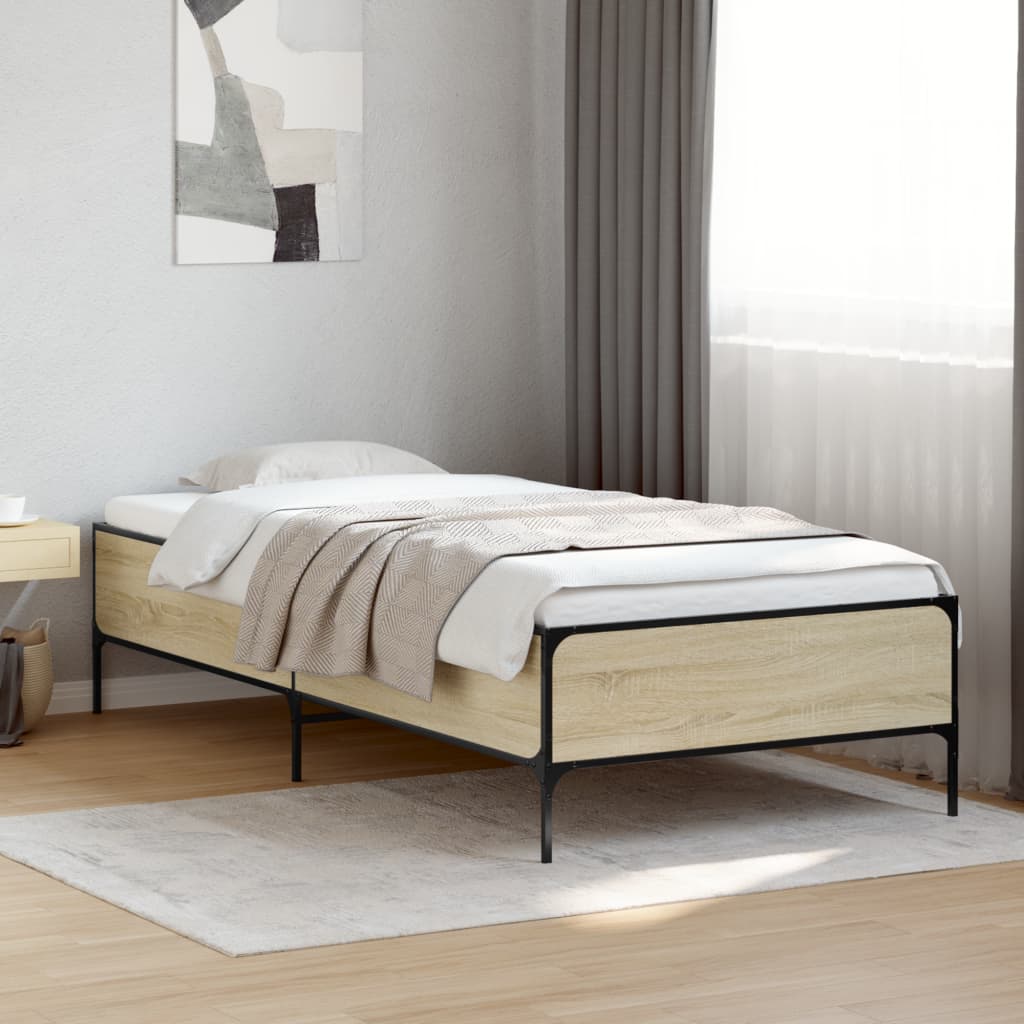 Sängram sonoma-ek 75x190 cm konstruerat trä och metall