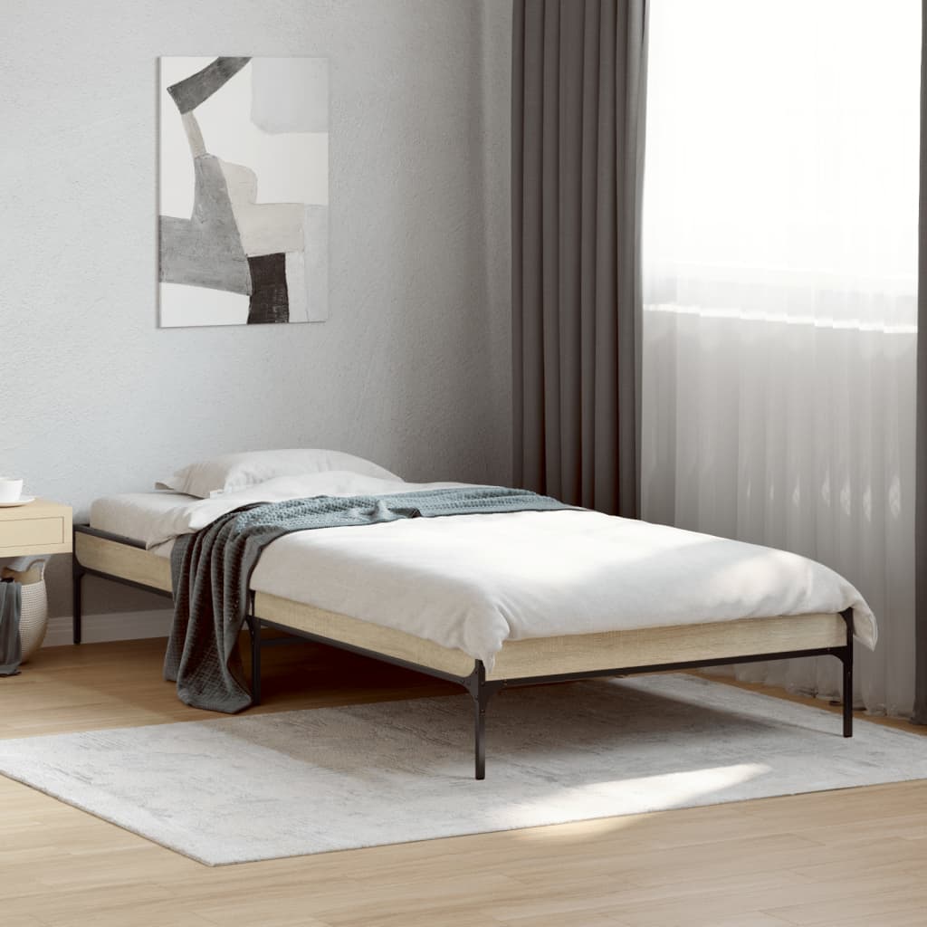 Sängram sonoma-ek 100x200 cm konstrueradt trä och metall