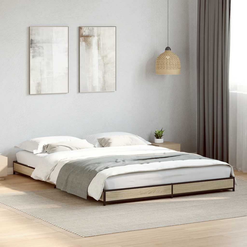 Sängram sonoma-ek 120x200 cm konstruerad trä och metall