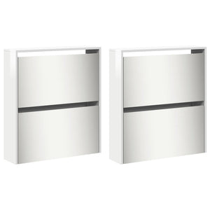 Skoskåp med spegel 4 skåp högglans vit 63x17x134 cm