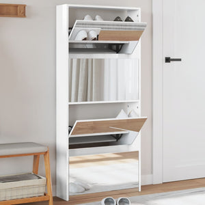 Skoskåp med spegel 4 skåp högglans vit 63x17x134 cm