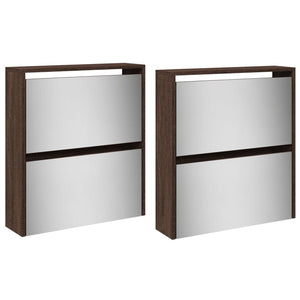 Skoskåp med spegel 4 skåp brun ek 63x17x134 cm