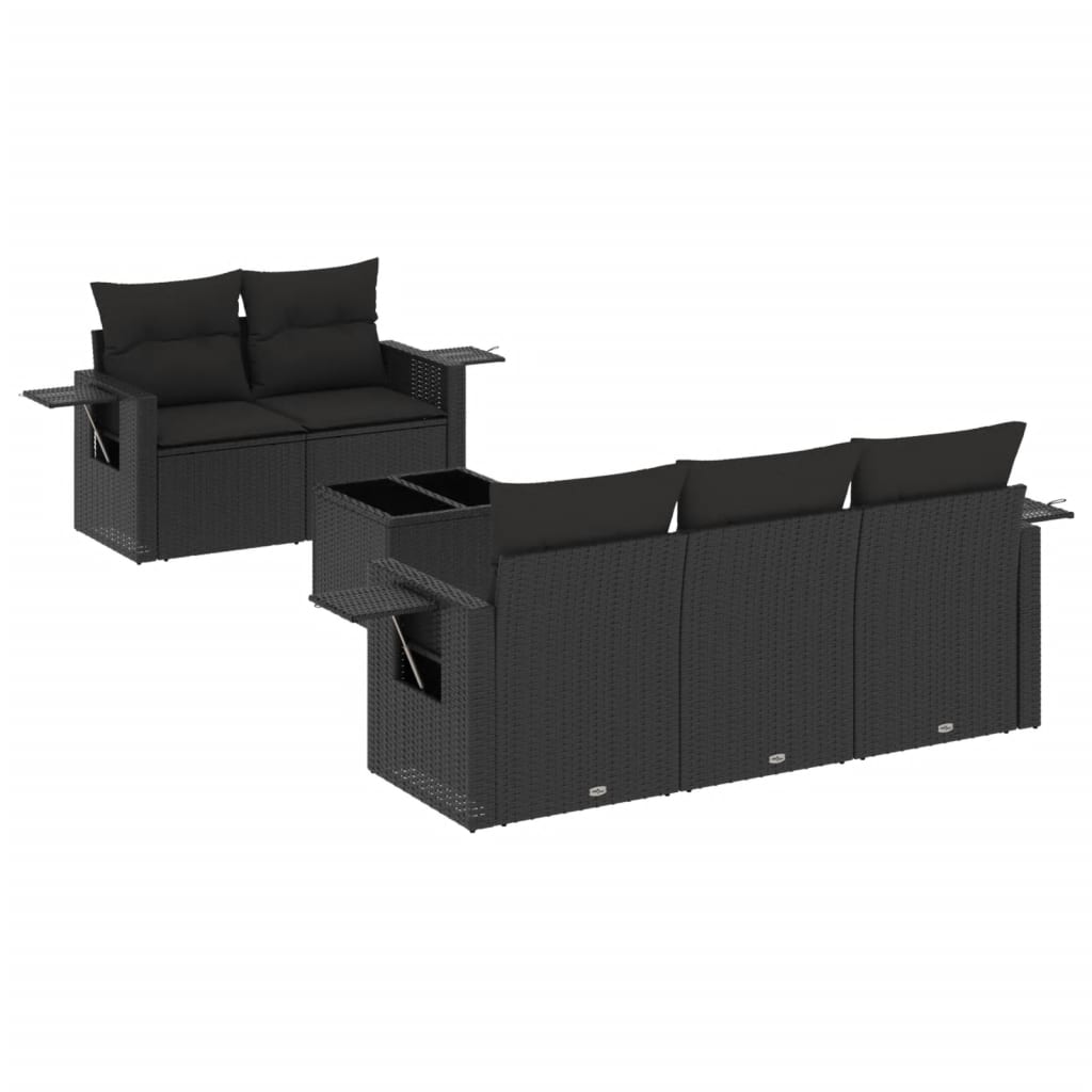 Loungegrupp med dynor 6 delar svart konstrotting