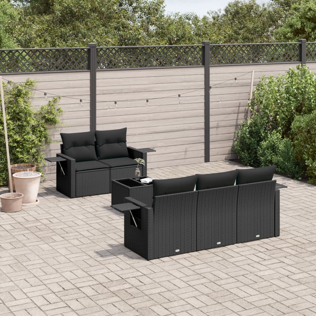 Loungegrupp med dynor 6 delar svart konstrotting