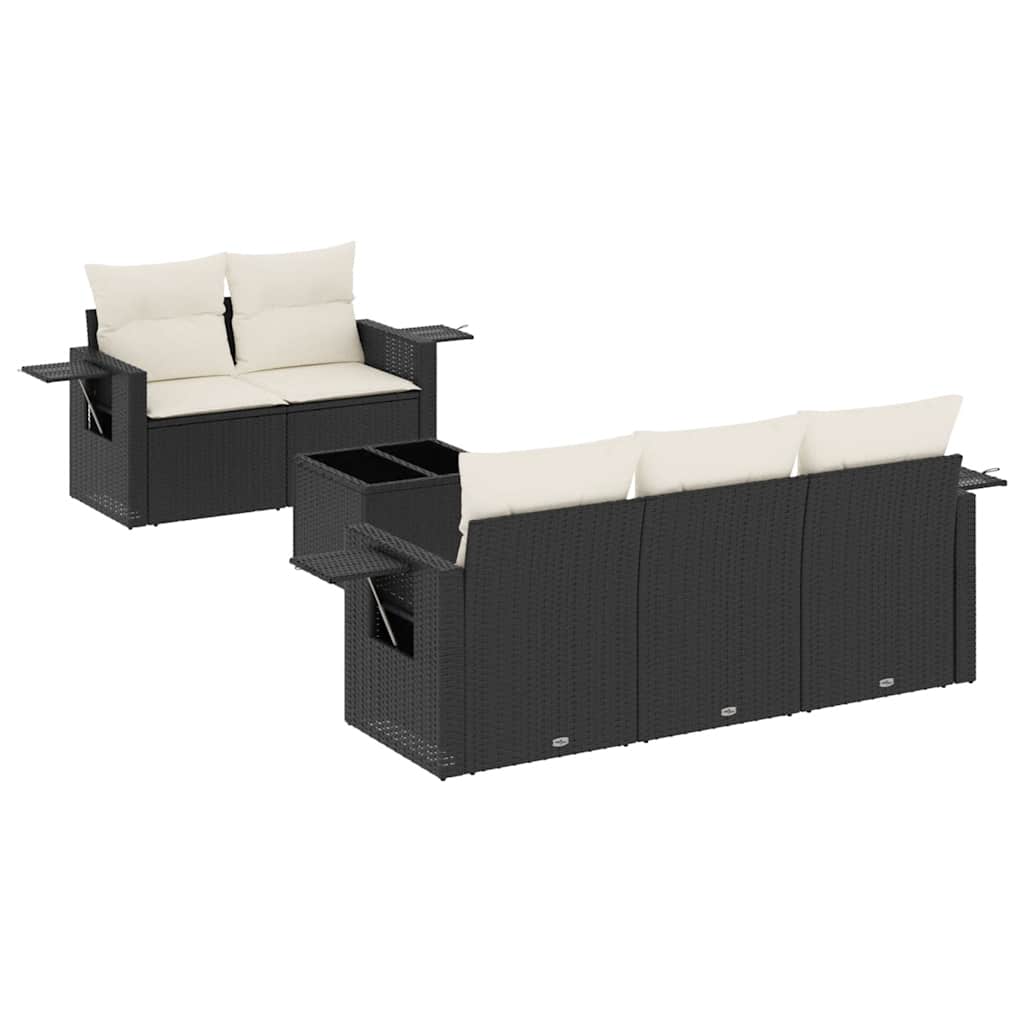 Loungegrupp med dynor 6 delar svart konstrotting