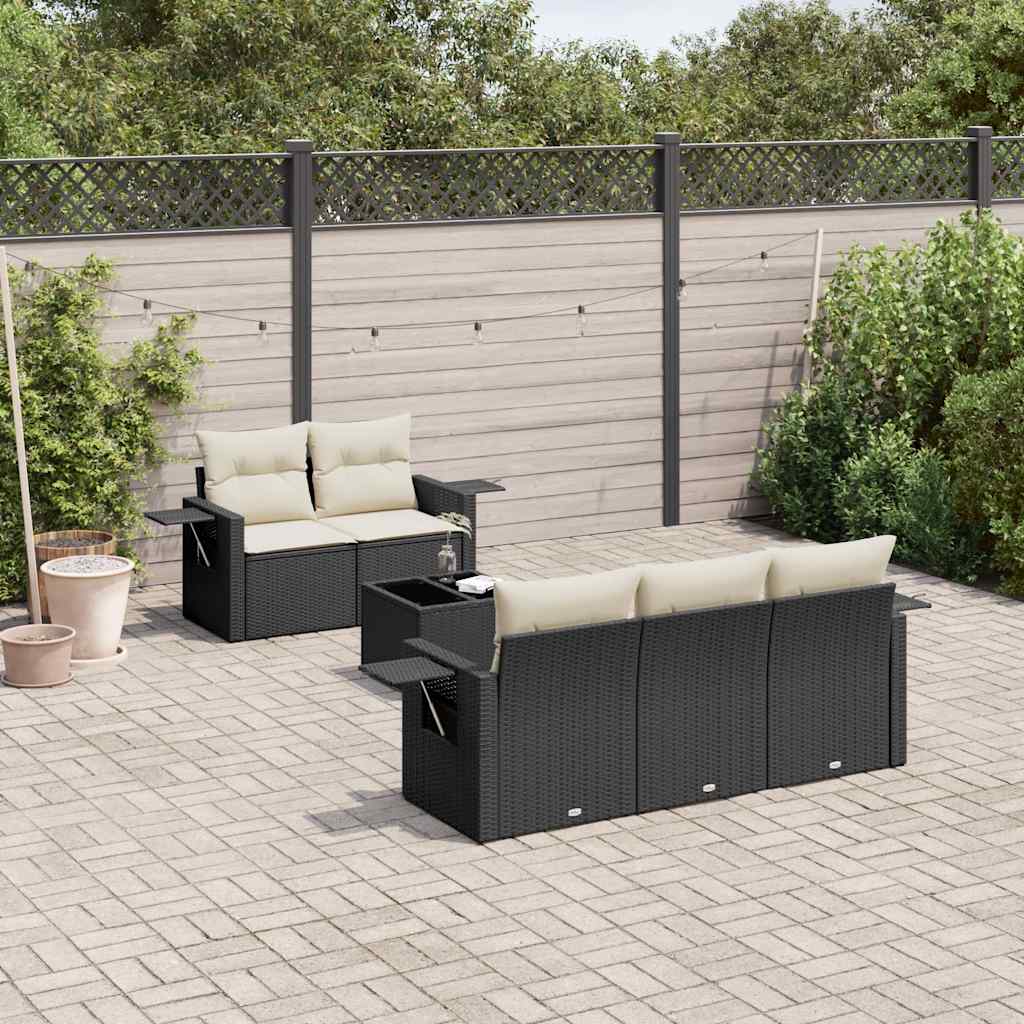 Loungegrupp med dynor 6 delar svart konstrotting