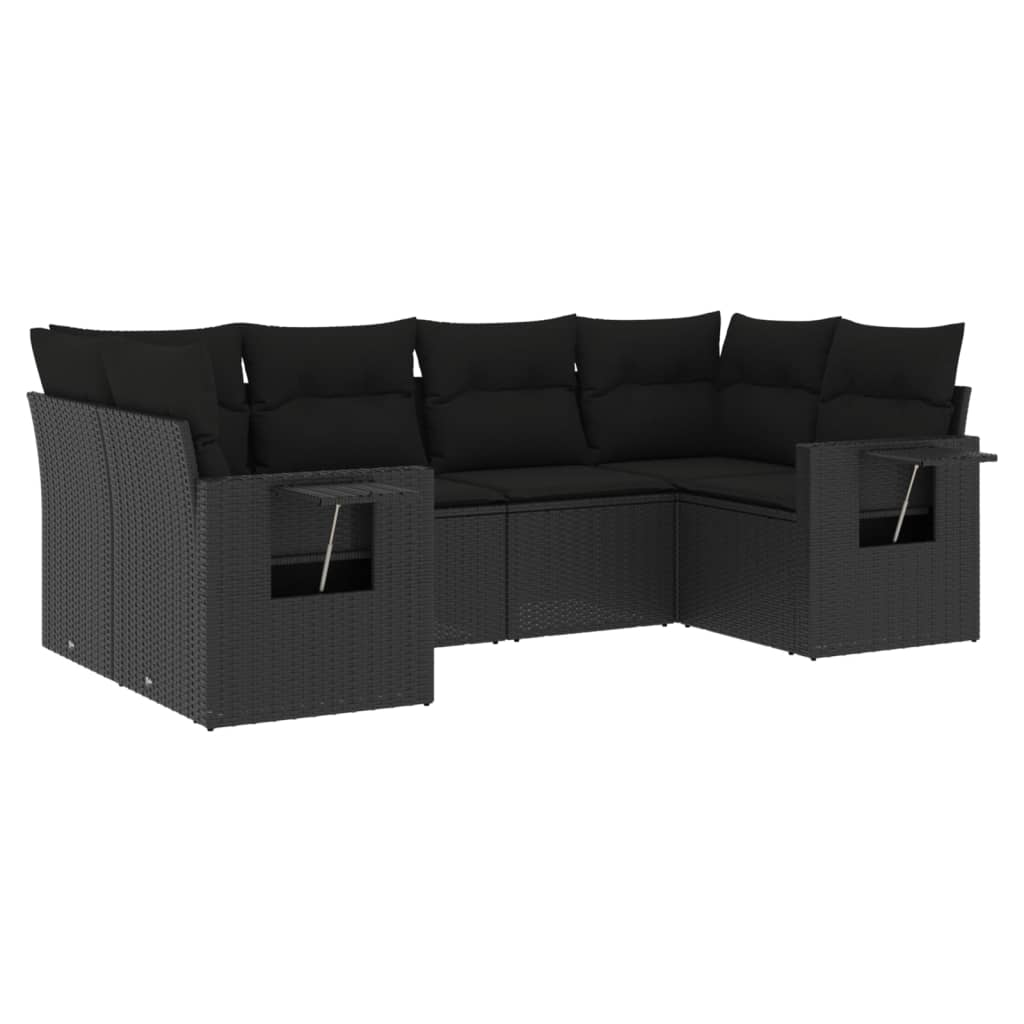Loungegrupp med dynor 6 delar svart konstrotting