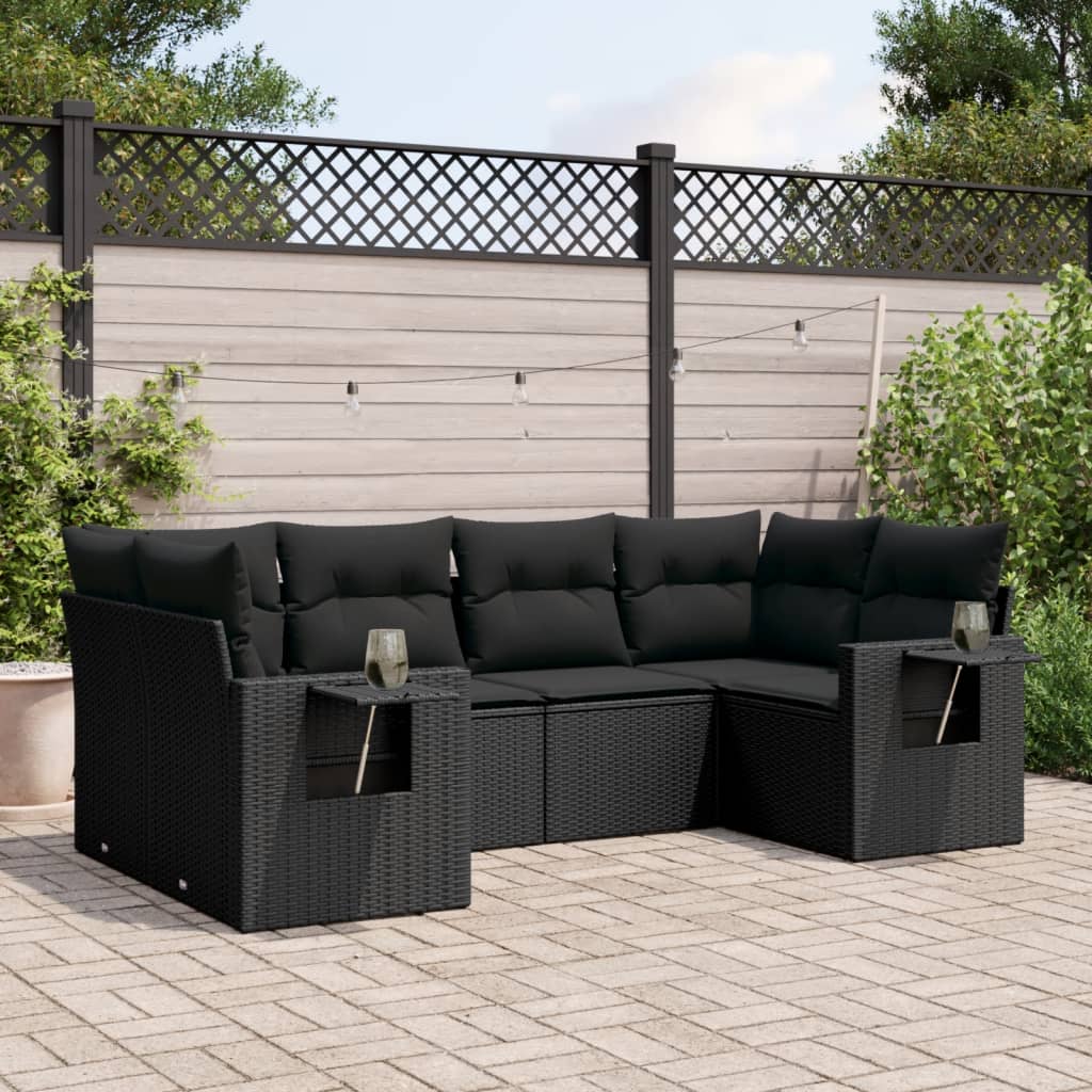 Loungegrupp med dynor 6 delar svart konstrotting