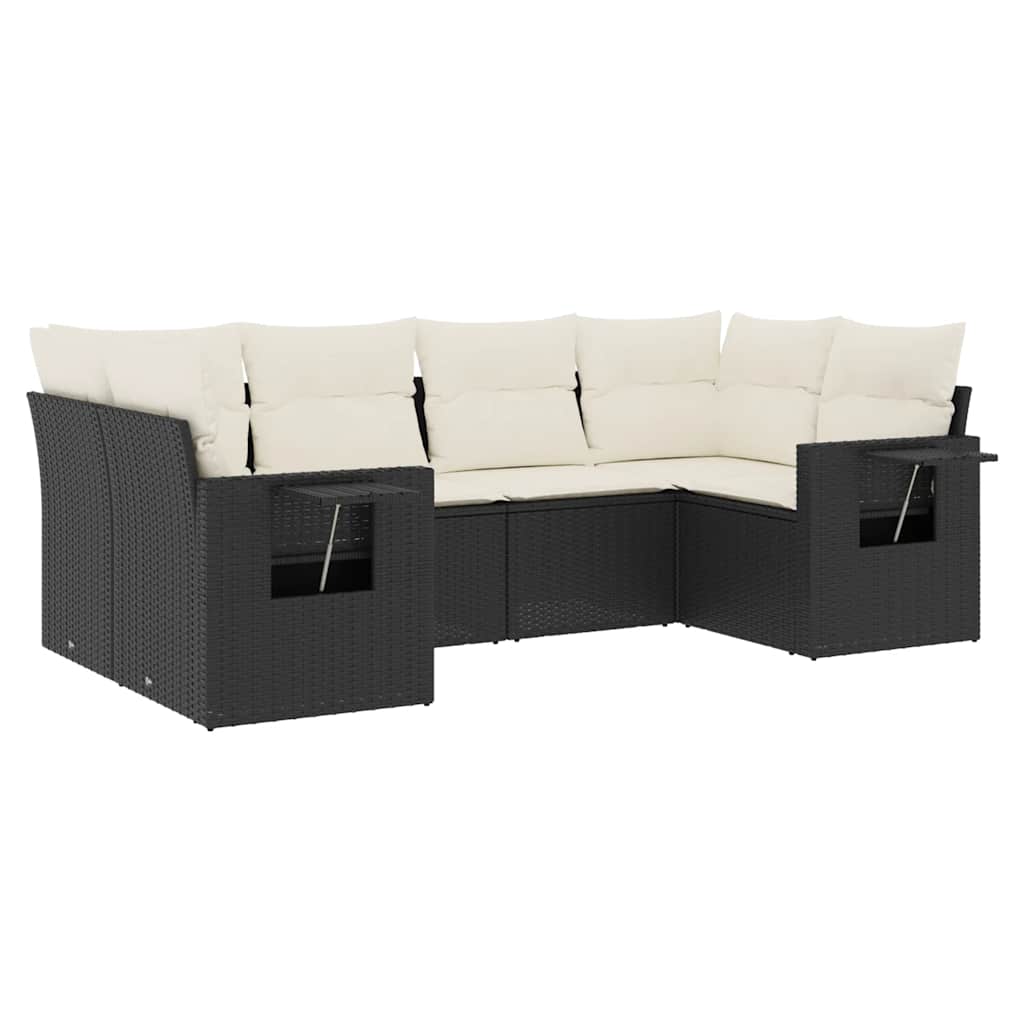 Loungegrupp med dynor 6 delar svart konstrotting