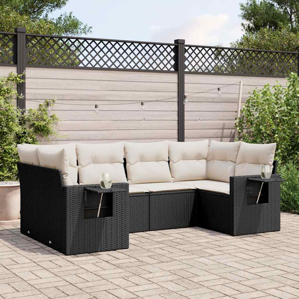 Loungegrupp med dynor 6 delar svart konstrotting