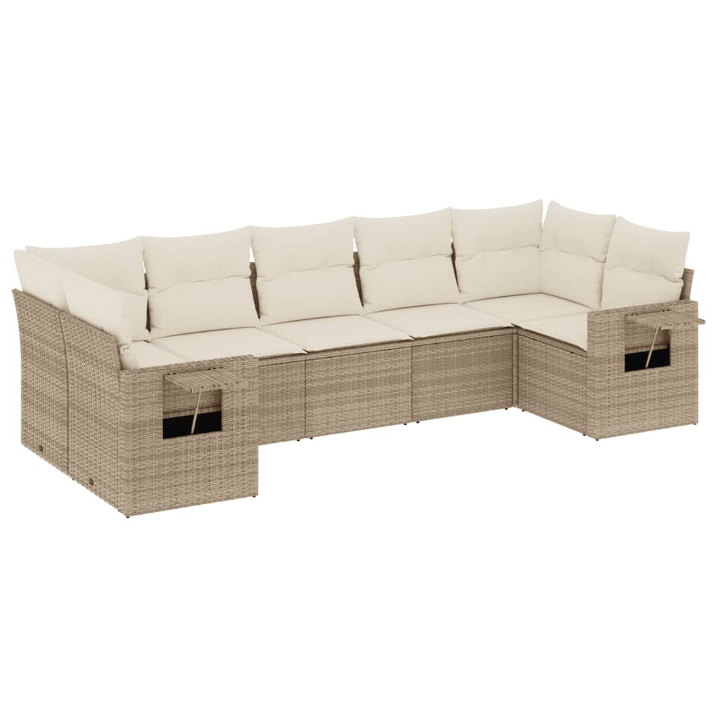 Matgrupp för trädgården med dynor 7 delar beige konstrotting