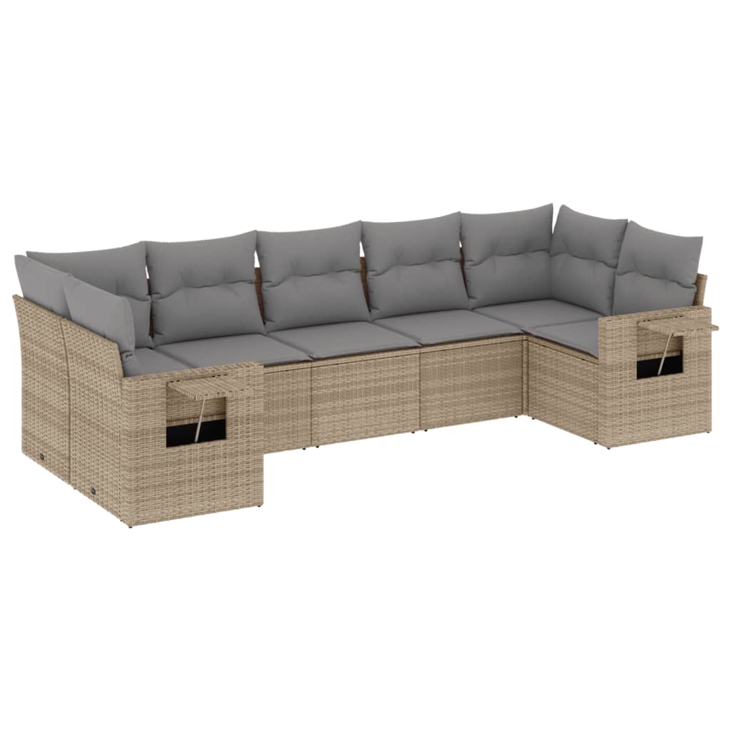Matgrupp för trädgården med dynor 7 delar beige konstrotting
