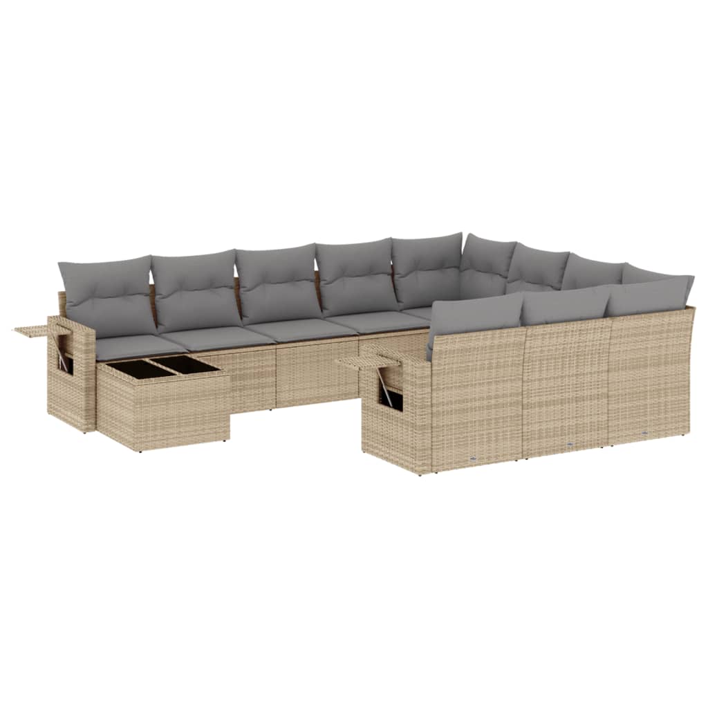 Loungegrupp för trädgården m. dynor 11 delar beige konstrotting