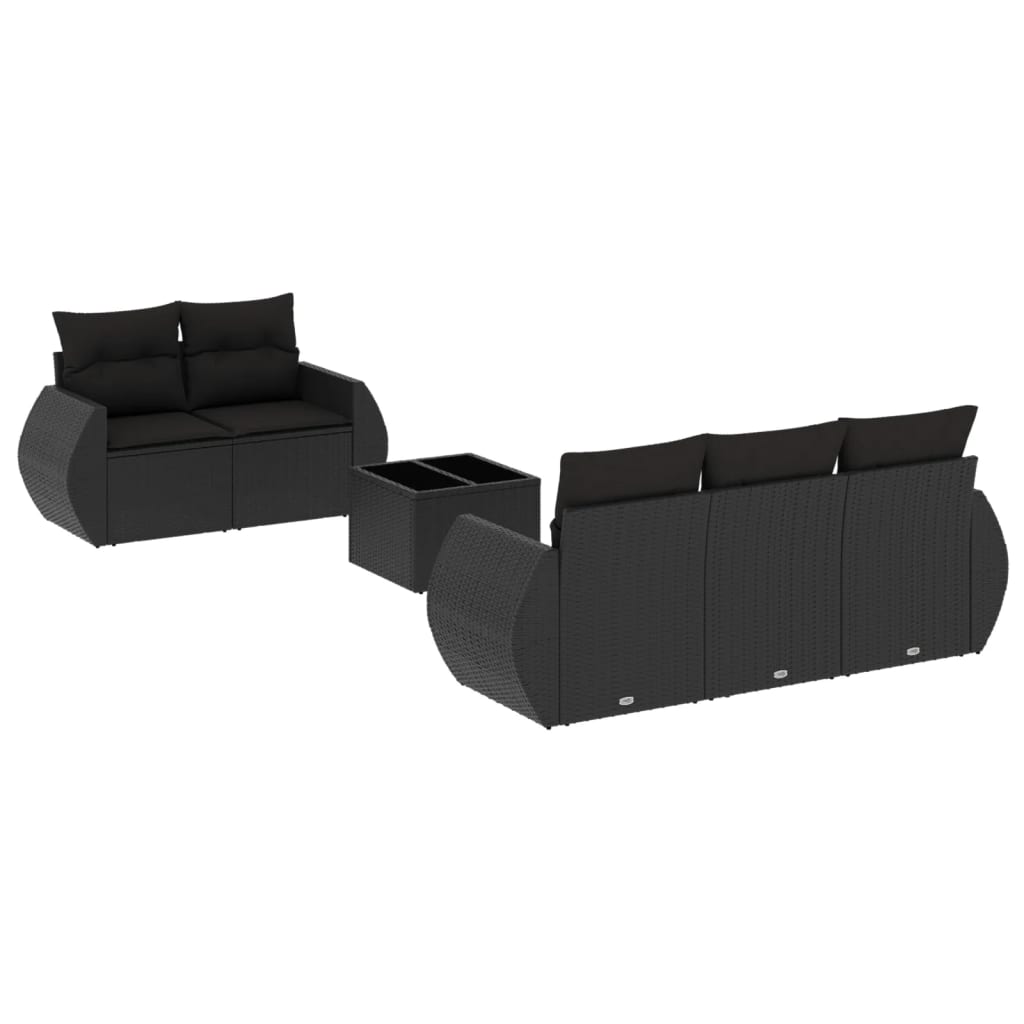 Loungegrupp med dynor 6 delar svart konstrotting
