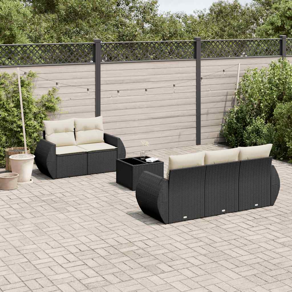 Loungegrupp med dynor 6 delar svart konstrotting