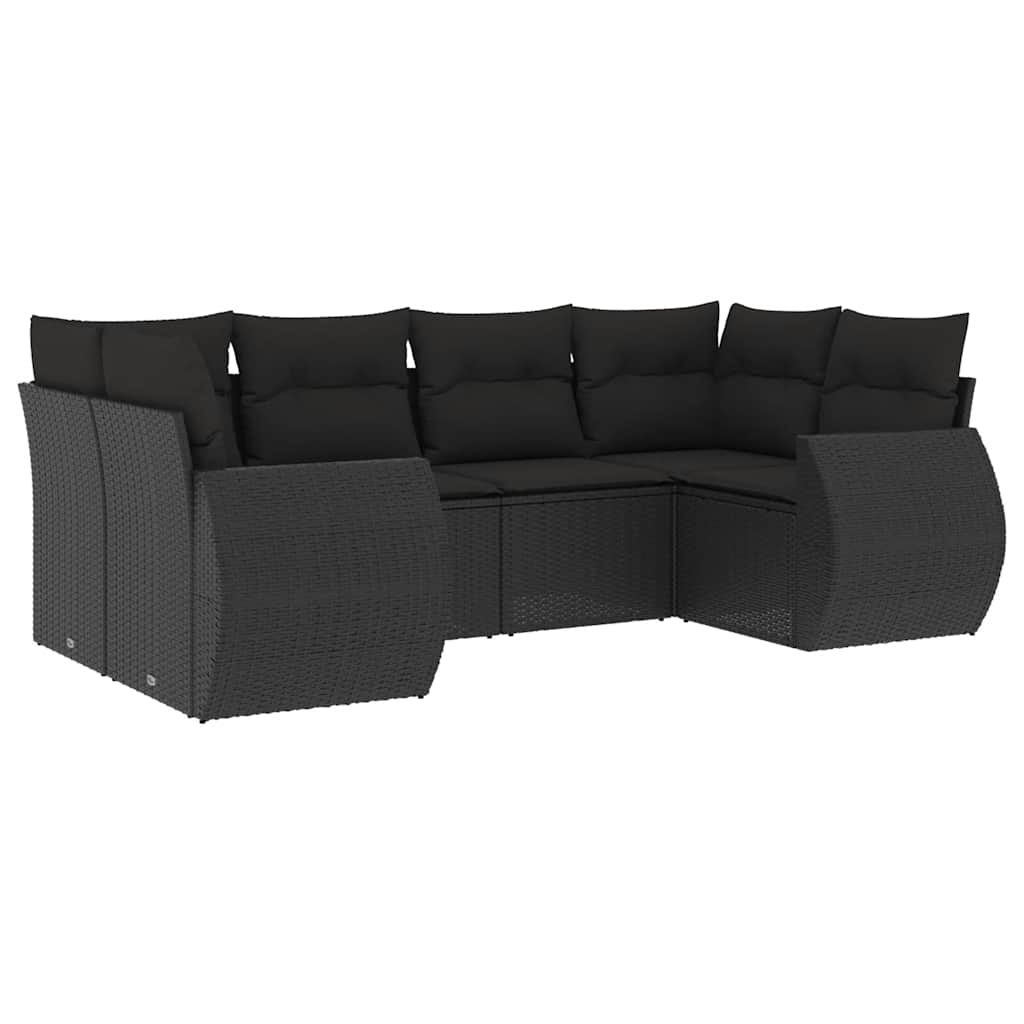 Loungegrupp med dynor 6 delar svart konstrotting