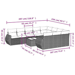 Loungegrupp för trädgården m. dynor 11 delar konstrotting svart